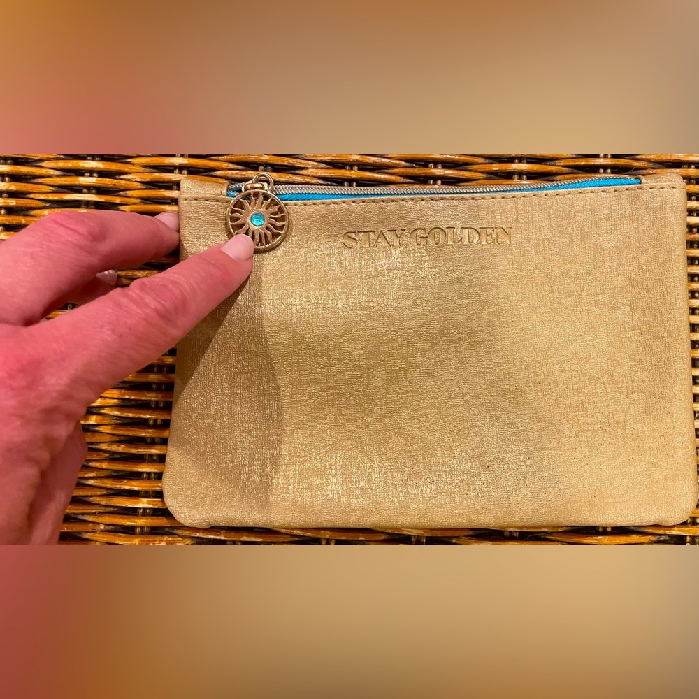 ❤️3/$10❤️Ipsy Stay Golden Makeup Cosmetic Bag Gold Blue
